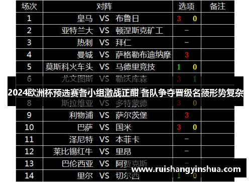 2024欧洲杯预选赛各小组激战正酣 各队争夺晋级名额形势复杂